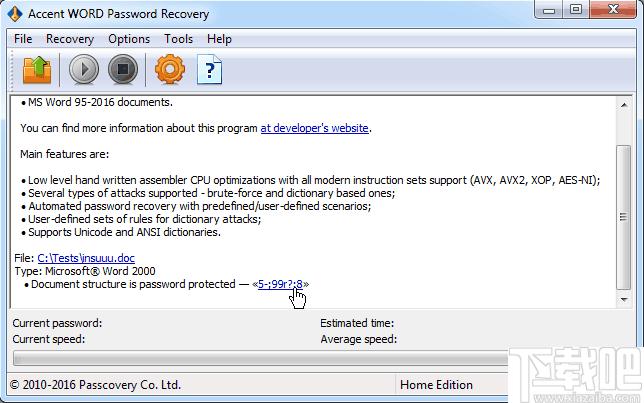 Accent WORD Password Recovery下载,密码恢复,解密软件